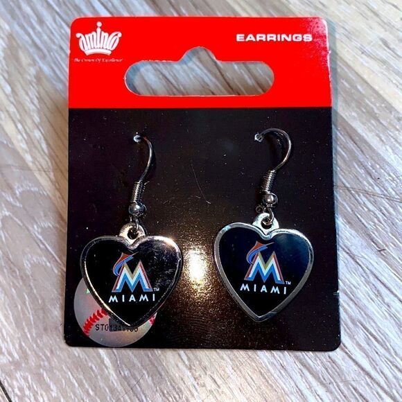 Miami Marlins MLB Crystal Dangle Earrings, Baseball Jewelry - Picture 1 of 6
